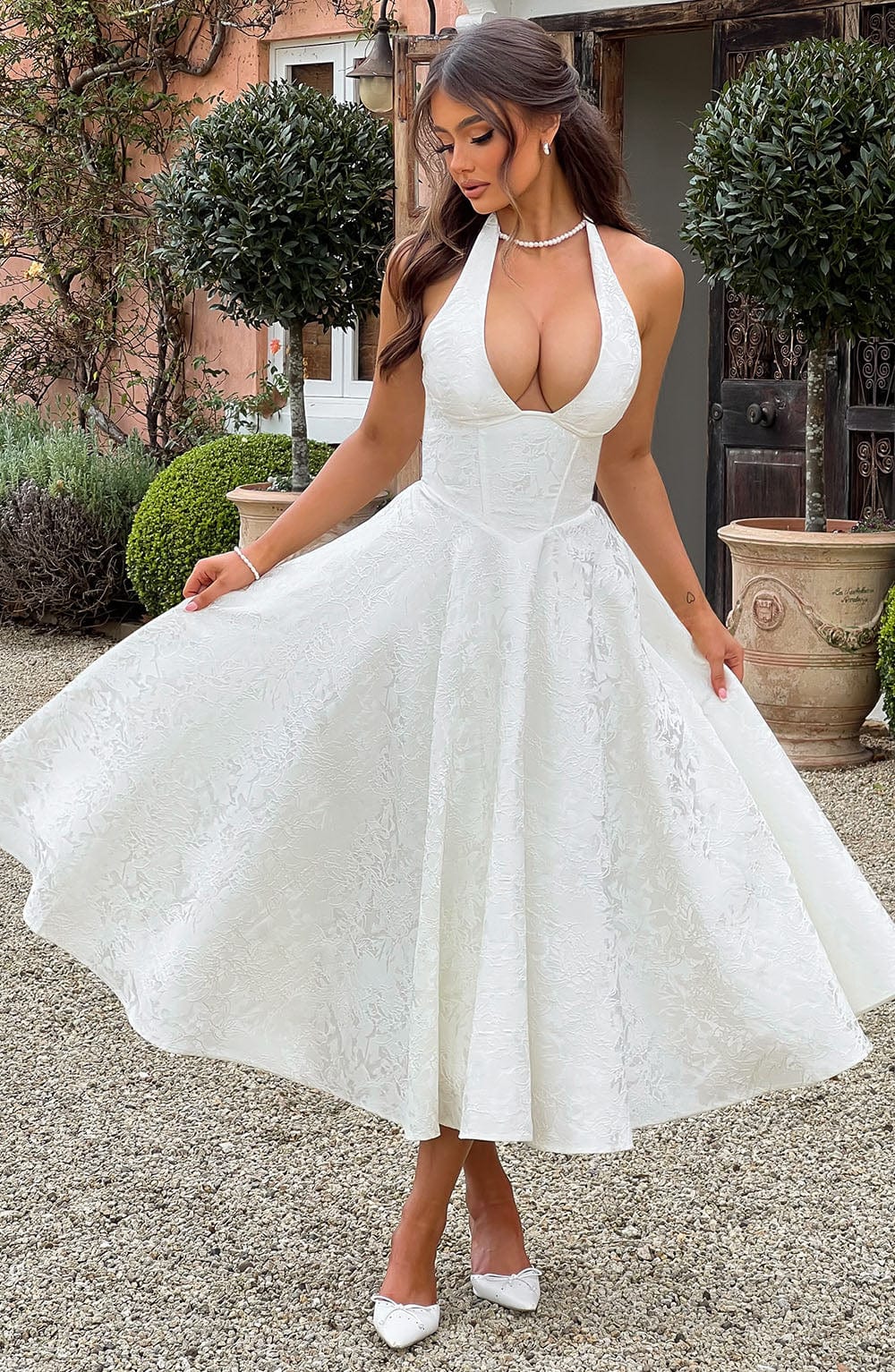 Solène Jacquard Halter Midi Dress