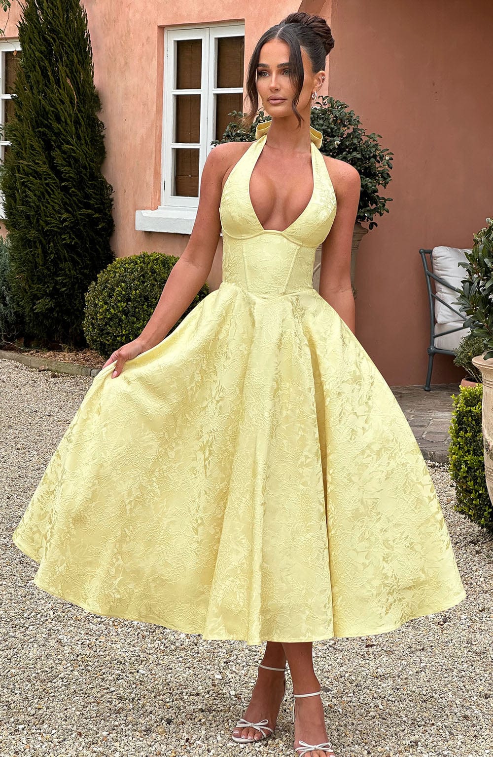 Solène Jacquard Halter Midi Dress