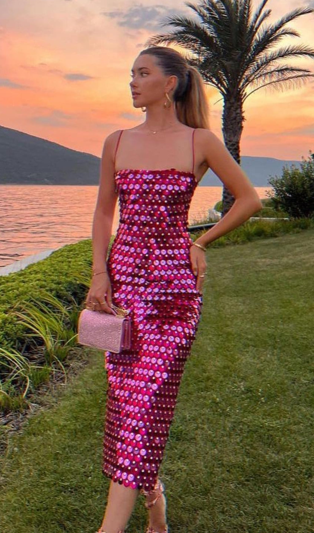 Rio Sunset Sequin Dress - Pink