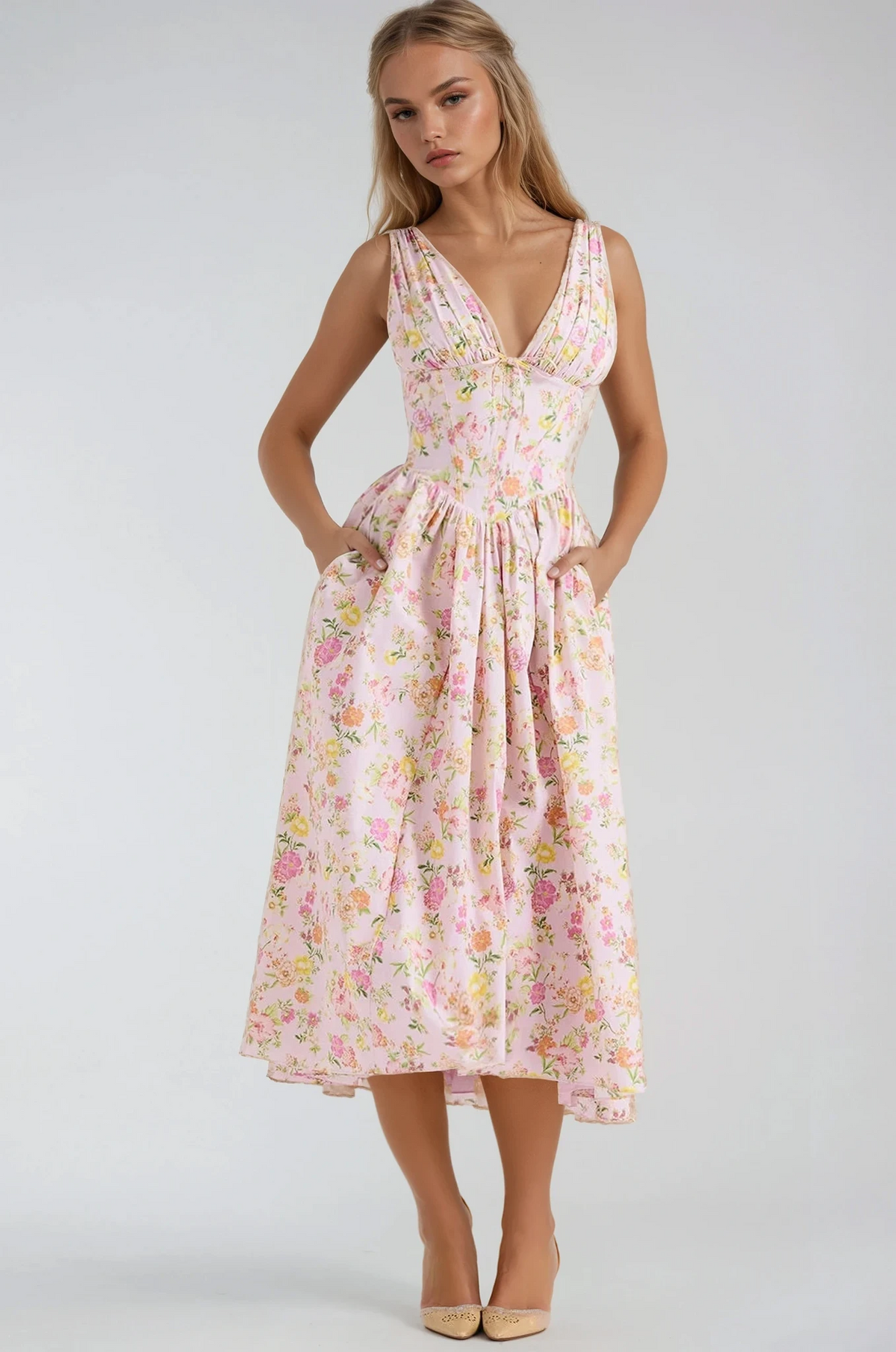 Primavera Corset Floral Midi Dress