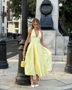 Solène Jacquard Halter Midi Dress