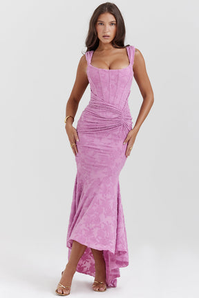 Lace Contour Draped Hem Maxi Dress