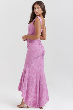 Lace Contour Draped Hem Maxi Dress