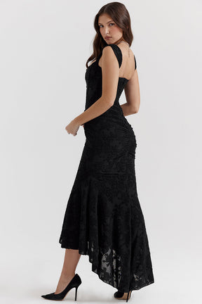 Lace Contour Draped Hem Maxi Dress