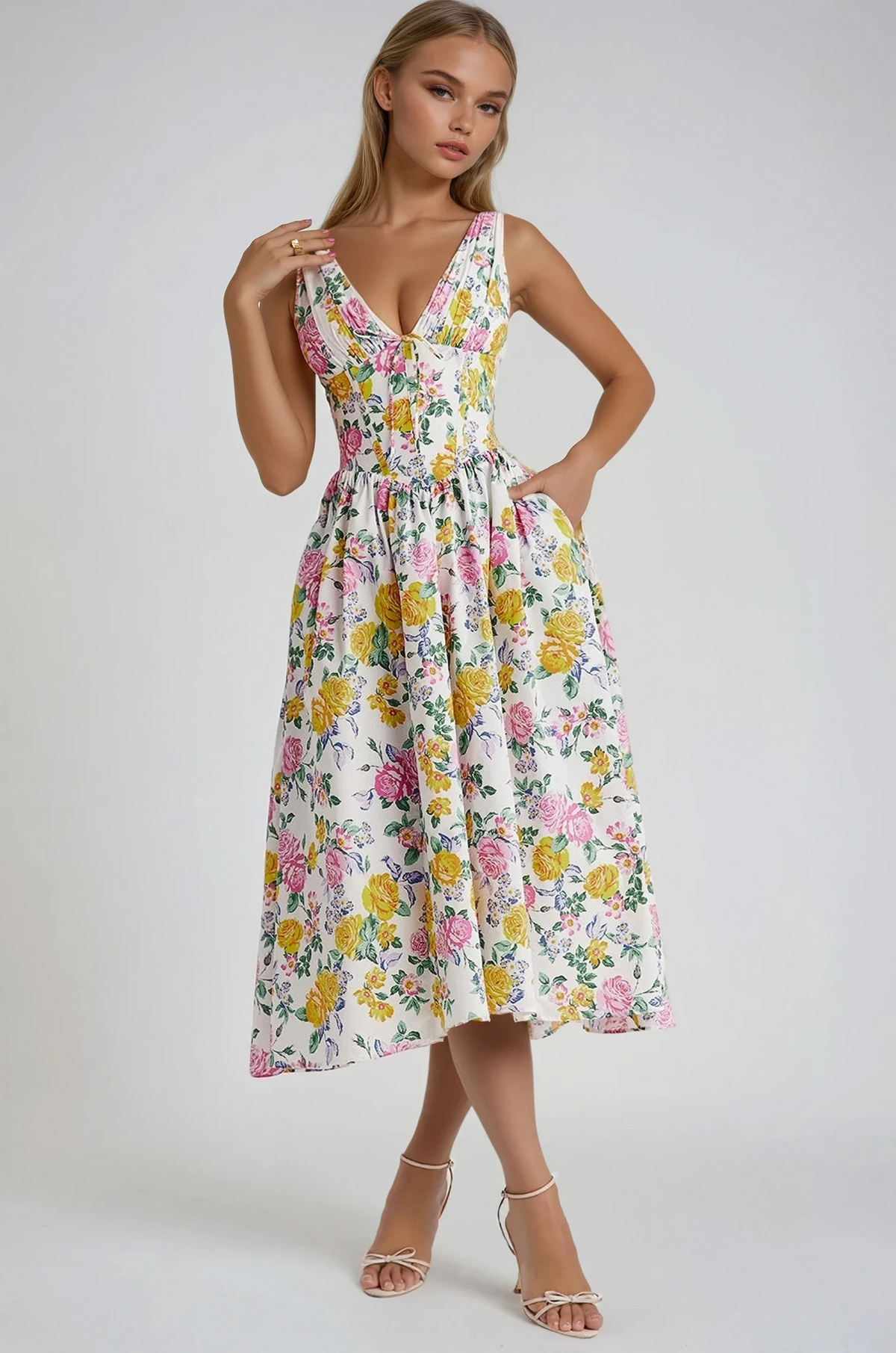 Primavera Corset Floral Midi Dress