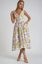 Primavera Corset Floral Midi Dress