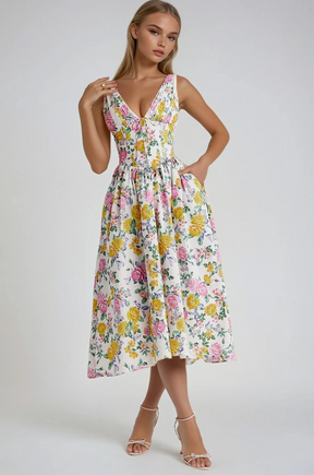 Primavera Corset Floral Midi Dress
